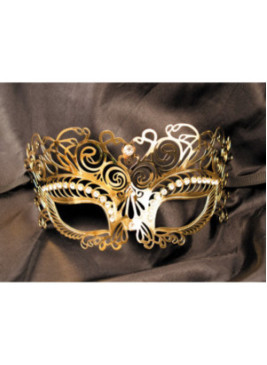 Masque vénitien Giulia rigide doré avec strass - HMJ-035B